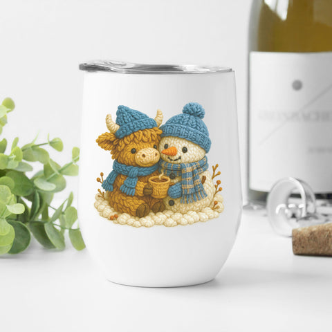 Adorable Highland Cow and Snowman Faux Yarn PNG | Winter Scene Sublimation PNG | Cute Christmas Clipart | Christmas Plush Style Clipart SVG HappyDesignStudio 