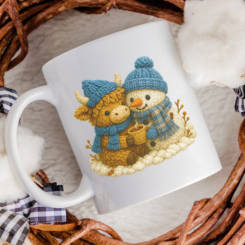 Adorable Highland Cow and Snowman Faux Yarn PNG | Winter Scene Sublimation PNG | Cute Christmas Clipart | Christmas Plush Style Clipart SVG HappyDesignStudio 