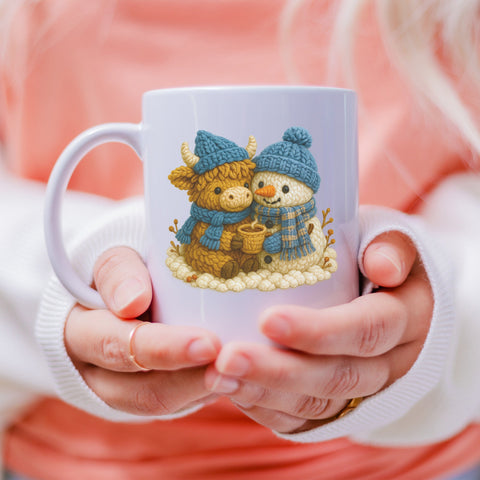 Adorable Highland Cow and Snowman Faux Yarn PNG | Winter Scene Sublimation PNG | Cute Christmas Clipart | Christmas Plush Style Clipart SVG HappyDesignStudio 