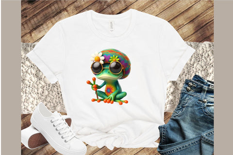 Adorable Hippie Frogs Clipart PNG Sublimation designartist 