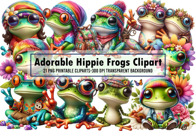 Adorable Hippie Frogs Clipart PNG Sublimation designartist 