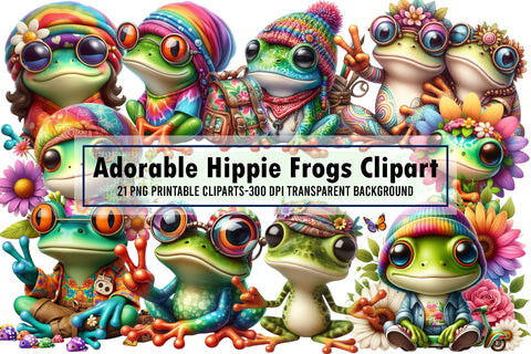 Adorable Hippie Frogs Clipart PNG Sublimation designartist 