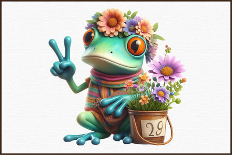 Adorable Hippie Frogs Clipart PNG Sublimation designartist 