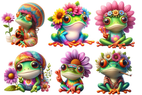 Adorable Hippie Frogs Clipart PNG Sublimation designartist 