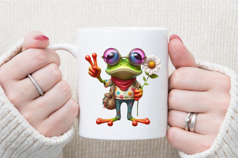Adorable Hippie Frogs Clipart PNG Sublimation designartist 