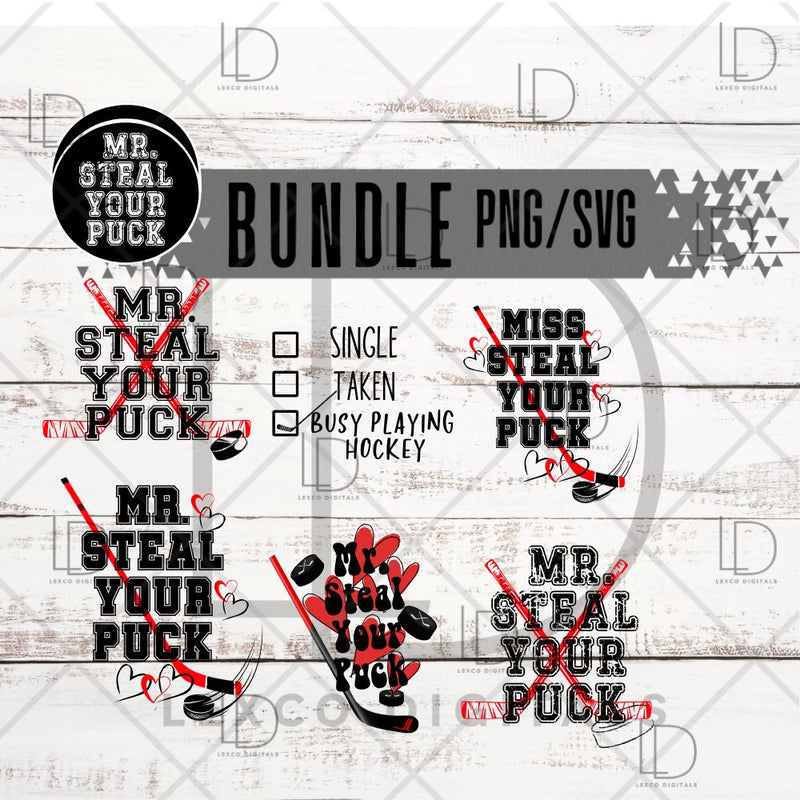 Adorable Hockey Valentines Day Bundle PNG/SVG Instant Download Easy Cut File Heart and Puck Sublimation Image Hoodie Crew Neck Decal Sticker Card Valentines Day Cards SVG Lexco Digitals 