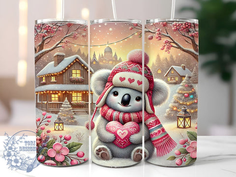 Adorable Koala Valentine's Day Tumbler, Valentine's Day Wrap, 20oz Sublimation Tumbler, Cute Valentine Gift, Animal Lover Drinkware, Adorable Koala Decor, Love Themed Tumbler Sublimation ToriDesigns 
