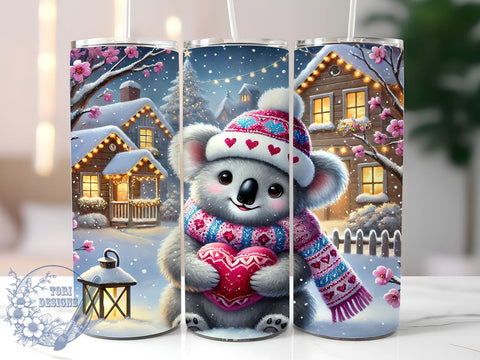 Adorable Koala Valentine's Day Tumbler, Valentine's Day Wrap, 20oz Sublimation Tumbler, Cute Valentine Gift, Animal Lover Drinkware, Adorable Koala Decor, Love Themed Tumbler Sublimation ToriDesigns 