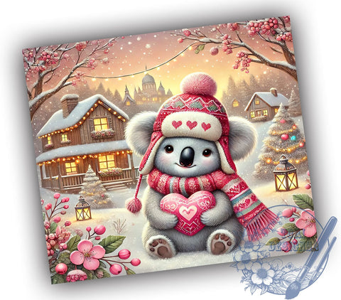 Adorable Koala Valentine's Day Tumbler, Valentine's Day Wrap, 20oz Sublimation Tumbler, Cute Valentine Gift, Animal Lover Drinkware, Adorable Koala Decor, Love Themed Tumbler Sublimation ToriDesigns 