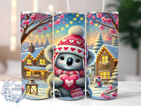 Adorable Koala Valentine's Day Tumbler, Valentine's Day Wrap, 20oz Sublimation Tumbler, Cute Valentine Gift, Animal Lover Drinkware, Adorable Koala Decor, Love Themed Tumbler Sublimation ToriDesigns 