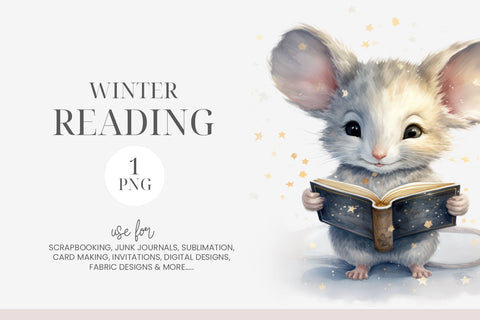 Adorable Little Mouse Reading Clipart Sublimation BijouBay 