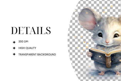 Adorable Little Mouse Reading Clipart Sublimation BijouBay 