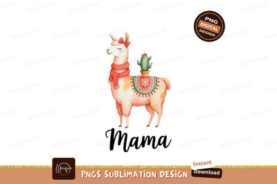 Adorable llama wearing scarf and bow with cactus alpaca Sublimation Designangry 
