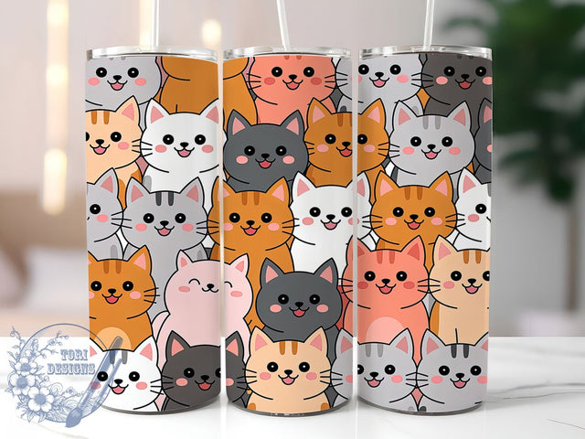 Adorable Love Cats Tumbler Wrap, Cat Love Design, Feline Lover Wrap, Adorable Cat Sublimation, Cat Themed Gift, 20oz Tumbler Template, Love Cats Pattern Sublimation ToriDesigns 