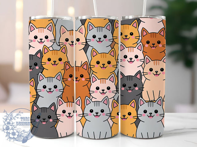 Adorable Love Cats Tumbler Wrap, Cat Love Design, Feline Lover Wrap, Adorable Cat Sublimation, Cat Themed Gift, 20oz Tumbler Template, Love Cats Pattern Sublimation ToriDesigns 