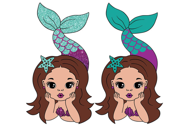 Adorable Mermaid Girl Clipart SVG PNG Bundle for Cricut Projects and Sublimation with Brown Hair and Starfish Accessory SVG 1uniqueminute 