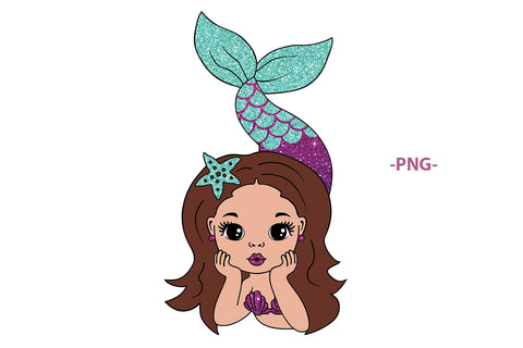 Adorable Mermaid Girl Clipart SVG PNG Bundle for Cricut Projects and Sublimation with Brown Hair and Starfish Accessory SVG 1uniqueminute 
