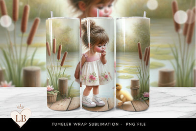 Adorable Messy Bun Girl Tumbler Wrap, Duckling Pond Scene Sublimation BijouBay 