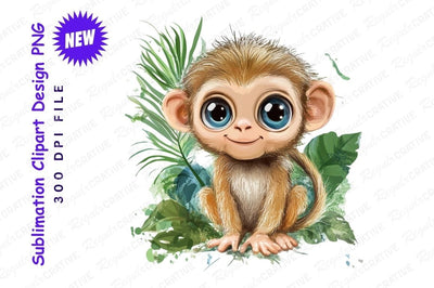 Adorable Monkey Illustration With Tropical Leaves Sublimation Regulrcrative 