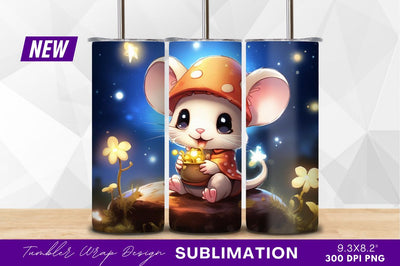Adorable mouse mushroom hat holding glowing gold Sublimation Regulrcrative 