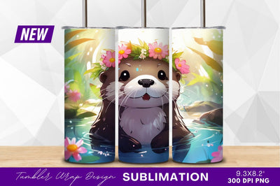 Adorable otter wearing flower crown in water Sublimation Regulrcrative 