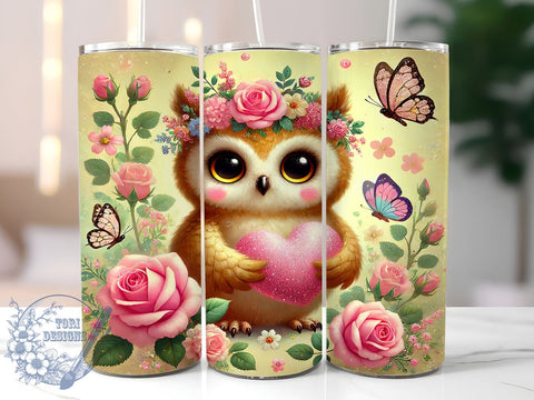 Adorable Owl Valentine Tumbler Wrap, Cute Owl Tumbler, Valentine's Day Decor, 20oz Tumbler Wrap, Owl Love Gift, Adorable Owl Mug, Personalized Valentine Gift, Romantic Owl Design Sublimation ToriDesigns 