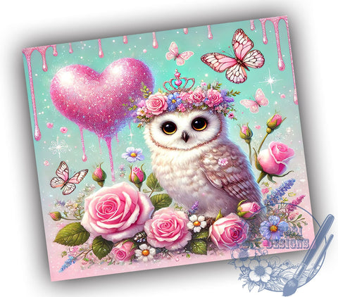 Adorable Owl Valentine Tumbler Wrap, Cute Owl Tumbler, Valentine's Day Decor, 20oz Tumbler Wrap, Owl Love Gift, Adorable Owl Mug, Personalized Valentine Gift, Romantic Owl Design Sublimation ToriDesigns 