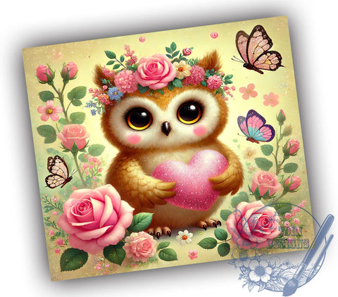 Adorable Owl Valentine Tumbler Wrap, Cute Owl Tumbler, Valentine's Day Decor, 20oz Tumbler Wrap, Owl Love Gift, Adorable Owl Mug, Personalized Valentine Gift, Romantic Owl Design Sublimation ToriDesigns 