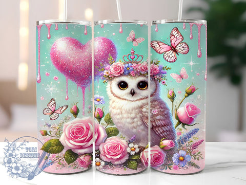 Adorable Owl Valentine Tumbler Wrap, Cute Owl Tumbler, Valentine's Day Decor, 20oz Tumbler Wrap, Owl Love Gift, Adorable Owl Mug, Personalized Valentine Gift, Romantic Owl Design Sublimation ToriDesigns 