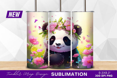 Adorable panda with flowers in a meadow Sublimation Regulrcrative 