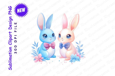 Adorable Pink And Blue Bunny Clipart Png Sublimation Regulrcrative 