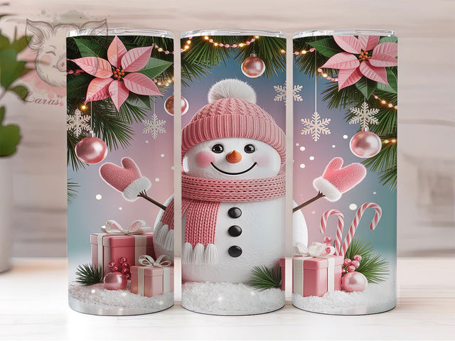 Adorable Pink Christmas Snowman Tumbler, Cute Christmas Wrap, 20oz Tumbler Sublimation, Girly Holiday Design, Frosty Pink Tumbler, Winter Wonderland Wrap, Adorable Snowman Sublimation Sublimation Lara' s Designs 