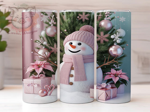 Adorable Pink Christmas Snowman Tumbler, Cute Christmas Wrap, 20oz Tumbler Sublimation, Girly Holiday Design, Frosty Pink Tumbler, Winter Wonderland Wrap, Adorable Snowman Sublimation Sublimation Lara' s Designs 