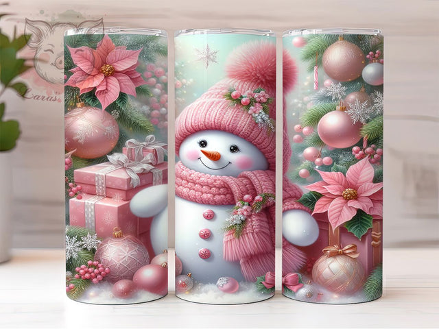 Adorable Pink Christmas Snowman Tumbler, Cute Christmas Wrap, 20oz Tumbler Sublimation, Girly Holiday Design, Frosty Pink Tumbler, Winter Wonderland Wrap, Adorable Snowman Sublimation Sublimation Lara' s Designs 