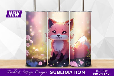 Adorable pink fox in enchanted garden tumbler png Sublimation Regulrcrative 