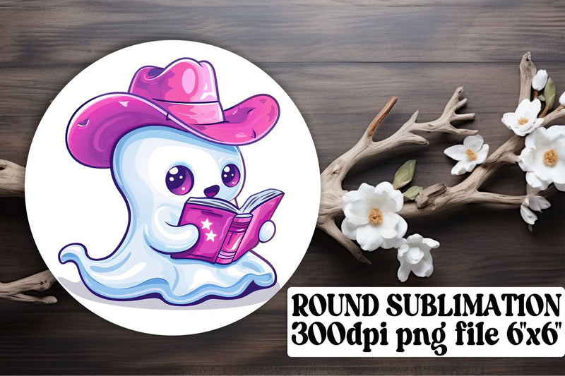 Adorable Pink Ghost Halloween Round Design Keychain Sublimation Sublimation afrosvg 