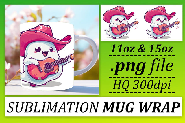 Adorable Pink Ghost Mug Wrap for Halloween 11oz 15oz Sublimation Sublimation afrosvg 