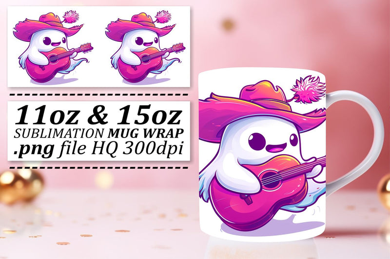 Adorable Pink Ghosts Mug Wrap for Halloween 11oz 15oz Sublimation afrosvg 
