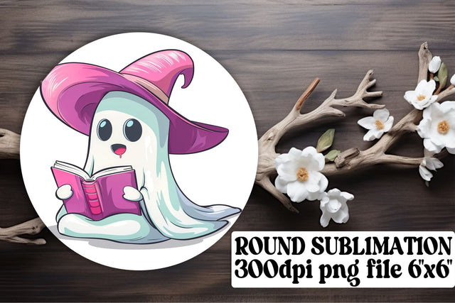 Adorable Pink Ghosts Round Design for Halloween Keychain Sublimation afrosvg 