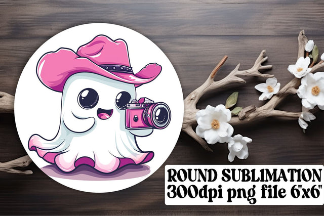 Adorable Pink Halloween Ghost Round Design Keychain Sublimation Sublimation afrosvg 