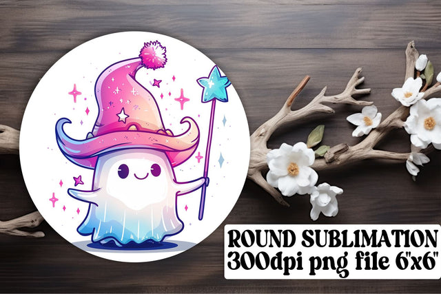 Adorable Pink Halloween Ghosts Round Design Keychain Sublimation Sublimation afrosvg 