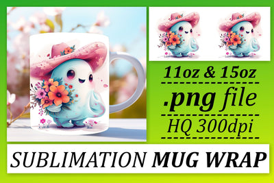 Adorable Pink Halloween Mug Wrap with Ghosts 11oz 15oz Sublimation Sublimation afrosvg 