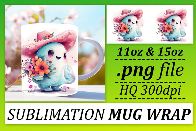 Adorable Pink Halloween Mug Wrap with Ghosts 11oz 15oz Sublimation Sublimation afrosvg 