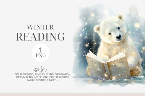 Adorable Polar Bear Reading Clipart Sublimation BijouBay 