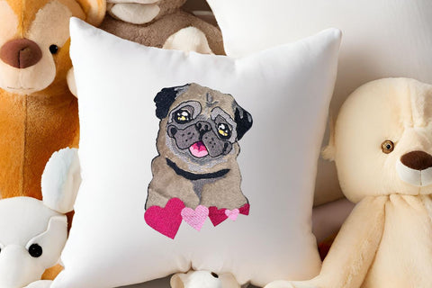 Adorable Pug with Hearts Applique - Machine Embroidery Design Embroidery/Applique DESIGNS Candles Design 