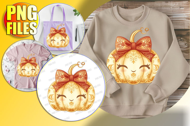 Adorable Pumpkin with Bow Design for Sublimation - Fall PNG Sublimation afrosvg 