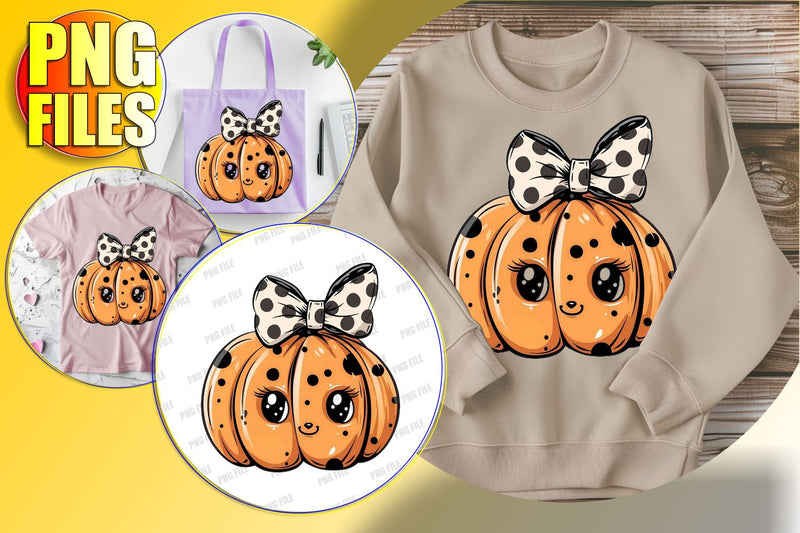 Adorable Pumpkin with Bow Sublimation Clipart for Halloween Sublimation afrosvg 