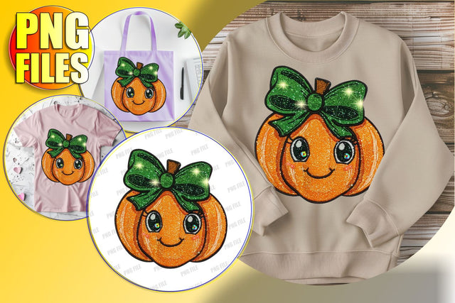 Adorable Pumpkin with Glitter Bow for Autumn Design Sublimation afrosvg 