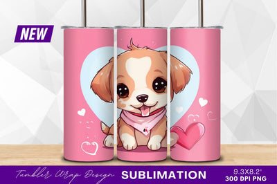 Adorable puppy dog with hearts tumbler png Sublimation Regulrcrative 