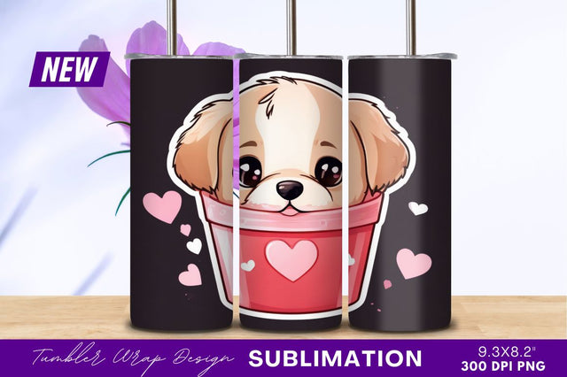 Adorable Puppy In A Pink Tumbler Png Sublimation Regulrcrative 